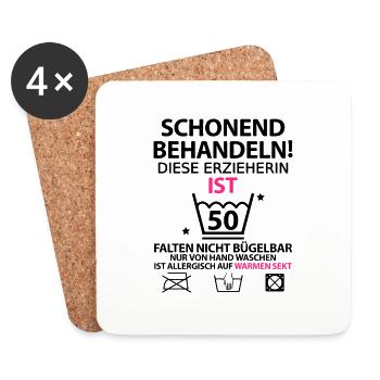 50. Geburtstag Erzieherin Lustig mit Spruch - Untersetzer (4er-Set) - Weiß - Vorne