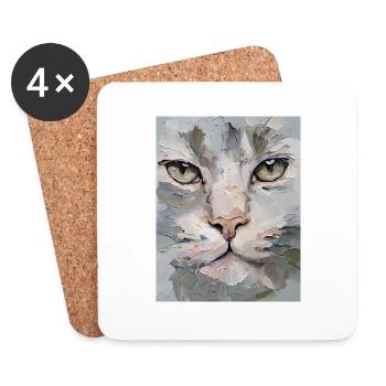 Luchs Gemälde Ölfarben Geschenk - Untersetzer (4er-Set) - Weiß - Vorne