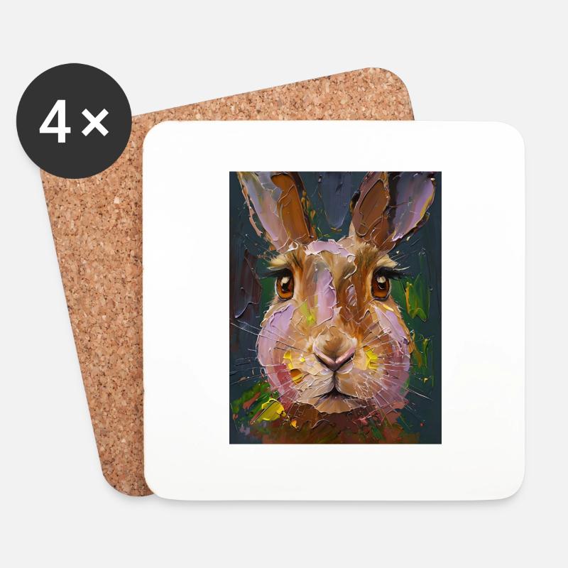Hase Gemälde Ölfarben Geschenk - Untersetzer (4er-Set) - Weiß
