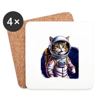 Katze Astronaut Weltall Geschenk - Untersetzer (4er-Set) - Weiß - Vorne
