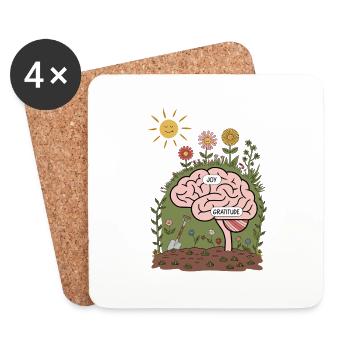 Grow Joy and Gratitude - Mindful Brain Garden Art - Coasters (set of 4) - white - Front