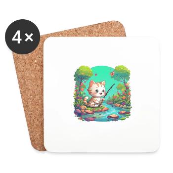 Angel Katze Geschenk - Untersetzer (4er-Set) - Weiß - Vorne