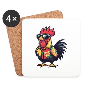 Coq Bande Dessinée Drôle Été - Dessous de verre (lot de 4) - blanc - Devant