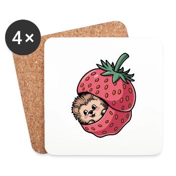 Hérisson mignon à l’intérieur d’une fraise - Dessous de verre (lot de 4) - blanc - Devant
