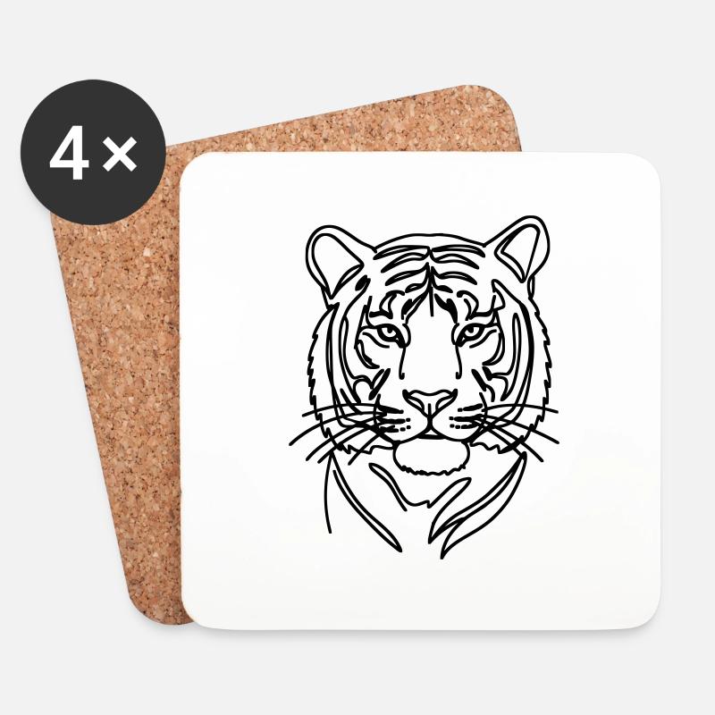 Tiger Single Line Art - Untersetzer (4er-Set) - Weiß