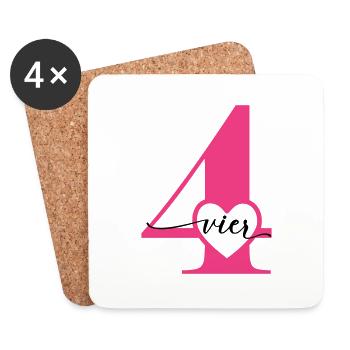Digit Four 4 with Heart - Coasters (set of 4) - white - Front