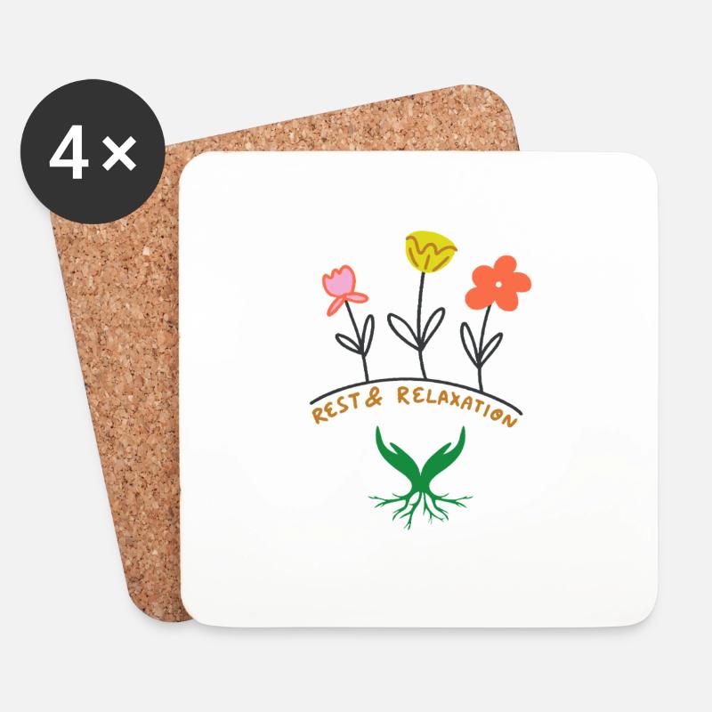 Relax Blumen Design - Untersetzer (4er-Set) - Weiß