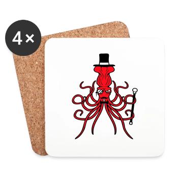 Kraken Mr. Sir Top Hat Monocle Glasses Empire - Coasters (set of 4) - white - Front