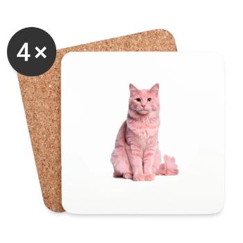 Chat rose – Édition Good Pet - Dessous de verre (lot de 4) - blanc - Devant