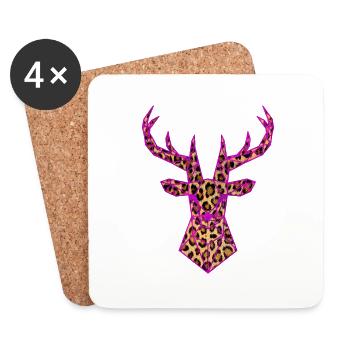 Hirsch PopArt Pink Leoparden Muster Vektor Polygon - Untersetzer (4er-Set) - Weiß - Vorne