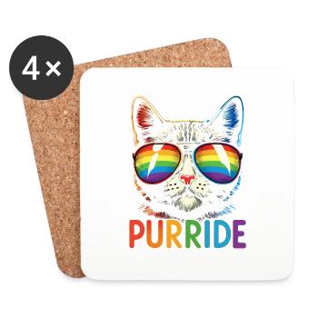 "Purrride" Coole Katze mit Regenbogen-Fliegerbrille - Untersetzer (4er-Set) - Weiß - Vorne