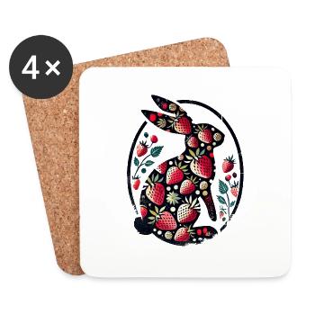 Erdbeer-Hase Hase - Untersetzer (4er-Set) - Weiß - Vorne