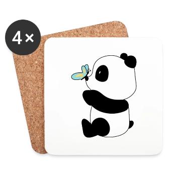 Panda & Butterfly – Sanfte Begegnung - Untersetzer (4er-Set) - Weiß - Vorne