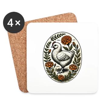 Vintage Chicken – Rustic Farmhouse Country Style - Coasters (set of 4) - white - Front