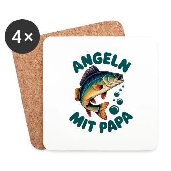 Angeln mit Papa mit springendem Barsch - Untersetzer (4er-Set) - Weiß - Vorne