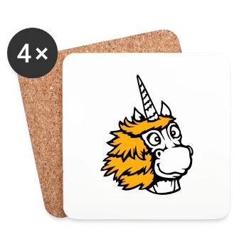 Licorne heureux sourire amical bande dessinée dessin animé - Dessous de verre (lot de 4) - blanc - Devant