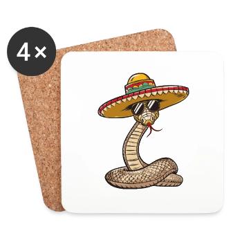 Serpent Cobra Bande Dessinée Drôle Sombrero - Dessous de verre (lot de 4) - blanc - Devant