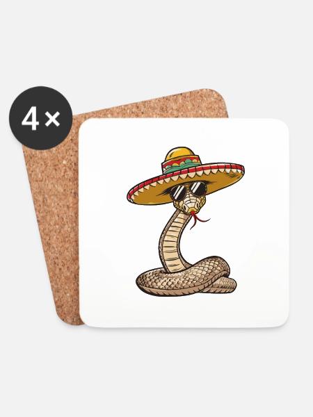 Schlange Kobra Comic Lustig Sombrero - Untersetzer (4er-Set) - Weiß