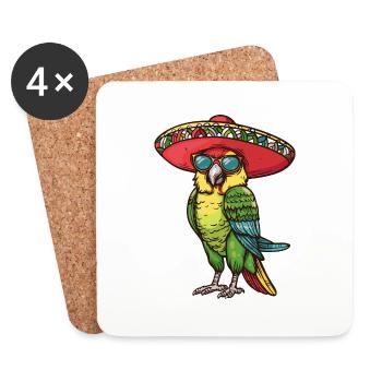 Perroquet Bande Dessinée Drôle Sombrero - Dessous de verre (lot de 4) - blanc - Devant