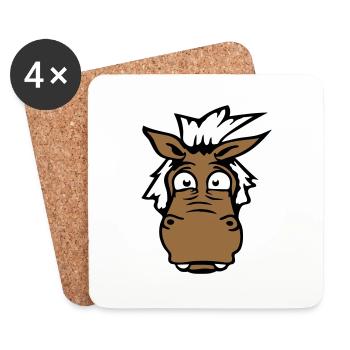 Horse Anxious Funny Funny Grimace Cartoon - Coasters (set of 4) - white - Front
