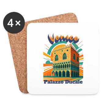 PALAZZO DUCALE – Venice Italy Retro Travel Shirt - Untersetzer (4er-Set) - Weiß - Vorne