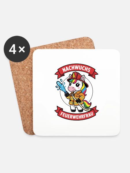 Nachwuchs Feuerwehrfrau mit Einhorn - Untersetzer (4er-Set) - Weiß