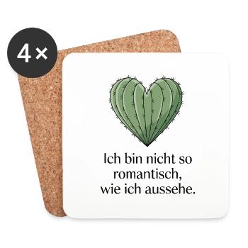 Kaktus Herz , Nicht so romantisch wie ich aussehe - Untersetzer (4er-Set) - Weiß - Vorne