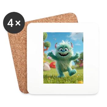 Fluzzle the Cute Monster - Coasters (set of 4) - white - Front