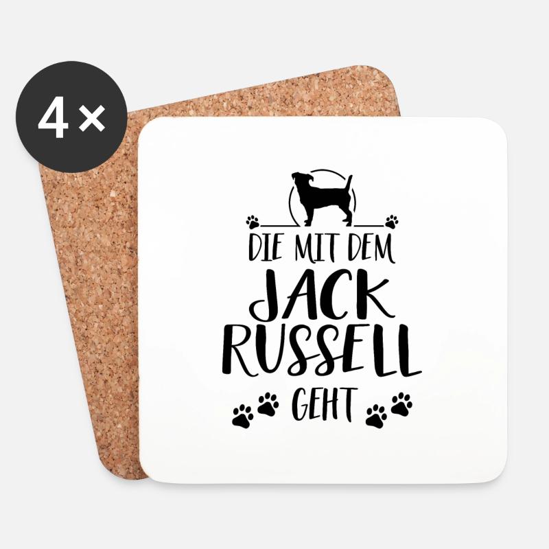 DIE MIT DEM JACK RUSSELL GEHT Hundespruch Wilsigns - Untersetzer (4er-Set) - Weiß
