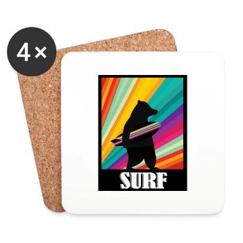 Surfer Bär Wellenreiten Vintage Retro - Untersetzer (4er-Set) - Weiß - Vorne