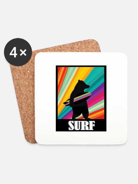 Surfer Bär Wellenreiten Vintage Retro - Untersetzer (4er-Set) - Weiß