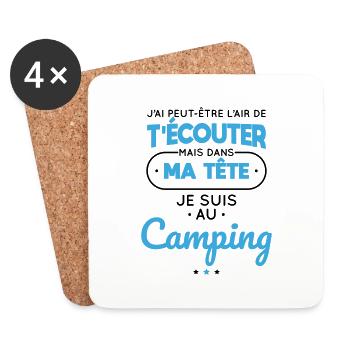 Camping - Dans ma tête je suis au camping - Dessous de verre (lot de 4) - blanc - Devant