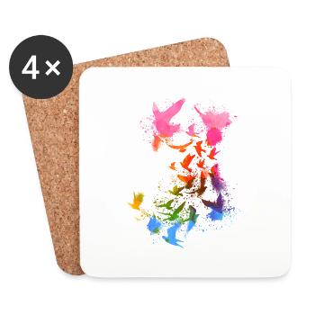 pigeons, sourds, oiseaux, troupeaux d’oiseaux, colorés, graffitis, - Dessous de verre (lot de 4) - blanc - Devant