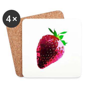 Strawberry, red strawberry, pop art, abstract, red - Coasters (set of 4) - white - Front