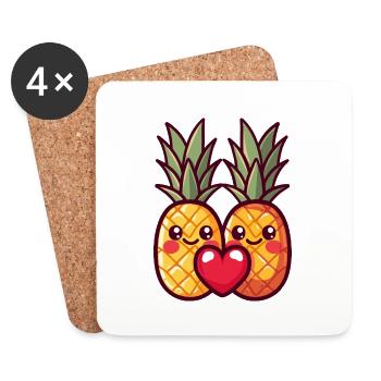 Ananas Paar Liebe Herz Valentinstag - Untersetzer (4er-Set) - Weiß - Vorne