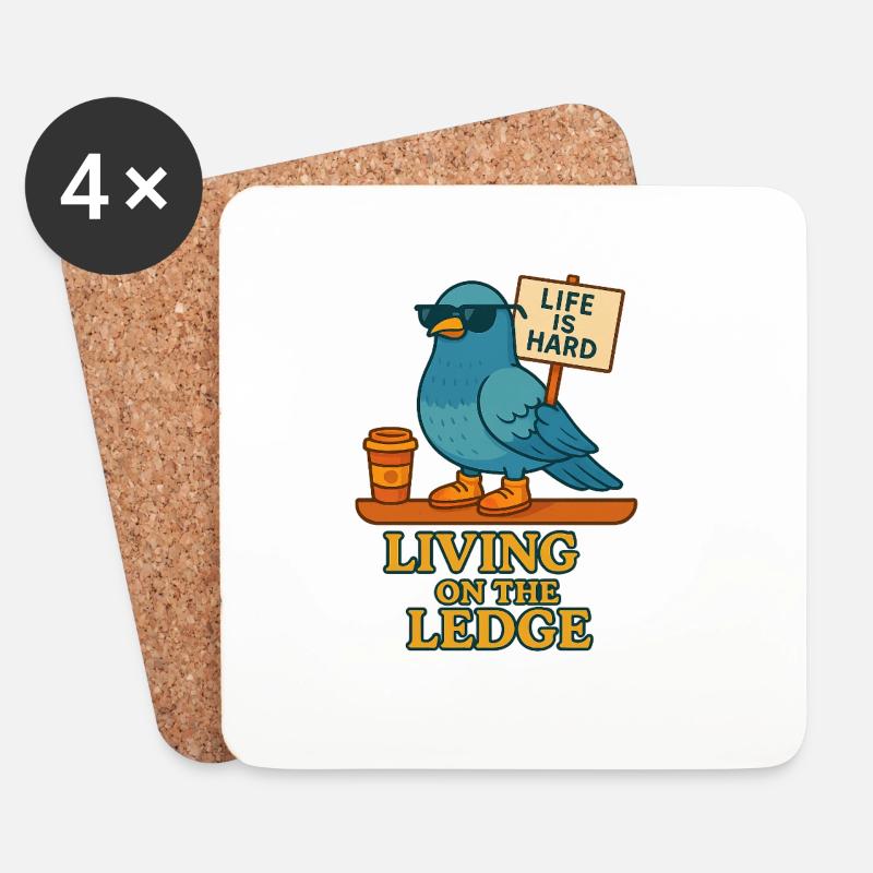 Lustige Taube mit Schild & Kaffee - Untersetzer (4er-Set) - Weiß