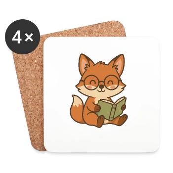 Niedliche Fuchsbuchleser Illustration - Untersetzer (4er-Set) - Weiß - Vorne