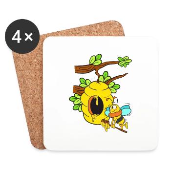 Abeille avec ruche sur la branche - Dessous de verre (lot de 4) - blanc - Devant