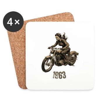 1963 Frau mit Motorrad - Untersetzer (4er-Set) - Weiß - Vorne