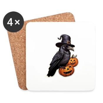 Corbeau avec citrouille Halloween 4 - Dessous de verre (lot de 4) - blanc - Devant