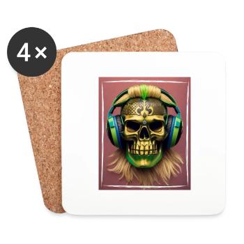 DJ Tiki Skull - Untersetzer (4er-Set) - Weiß - Vorne
