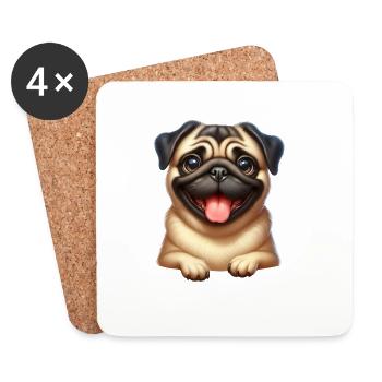 Ein glücklicher Mops - Untersetzer (4er-Set) - Weiß - Vorne