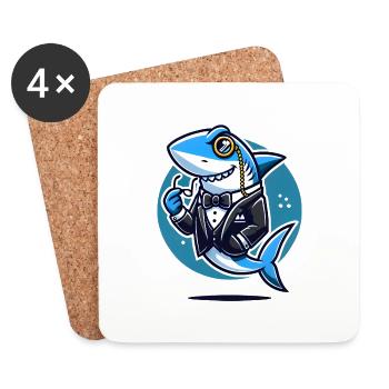 Classy Shark in Tuxedo Vector Design - Coasters (set of 4) - white - Front