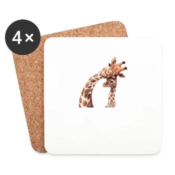 Mère et bébé animaux aquarelle girafe maman - Dessous de verre (lot de 4) - blanc - Devant