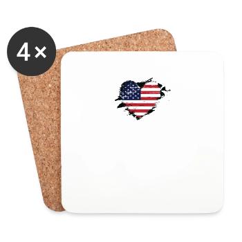 Drapeau américain Coeur de drapeau américain en détresse - Dessous de verre (lot de 4) - blanc - Devant