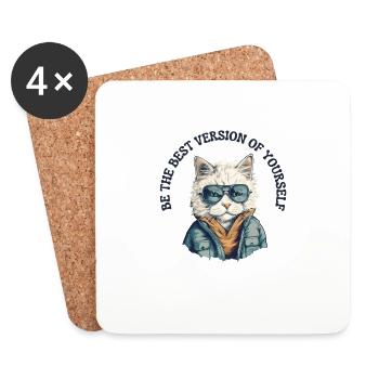 Be the best version of yourself - Cat Hipster - Coasters (set of 4) - white - Front