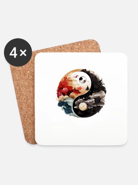 Yin Yang - Untersetzer (4er-Set) - Weiß