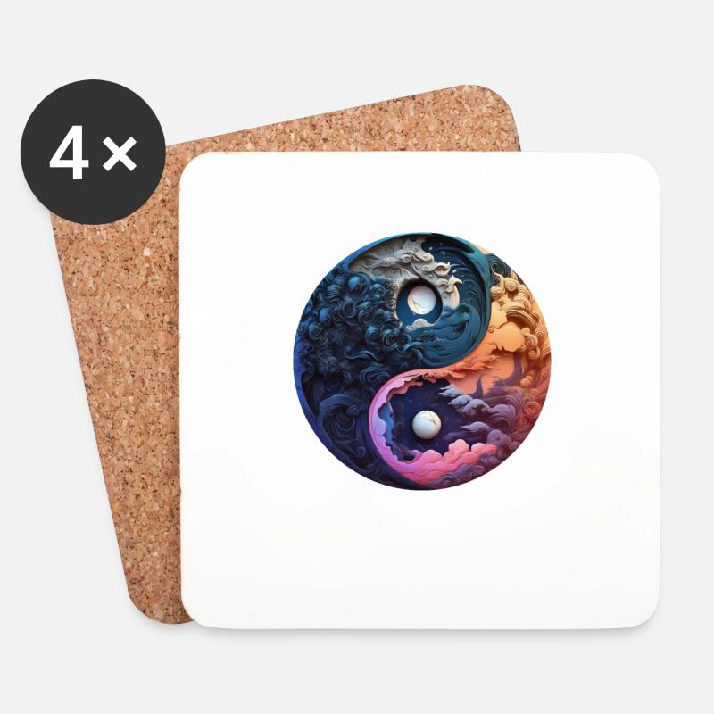 Yin Yang - Untersetzer (4er-Set) - Weiß
