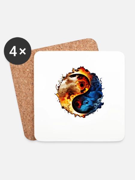Yin Yang - Untersetzer (4er-Set) - Weiß