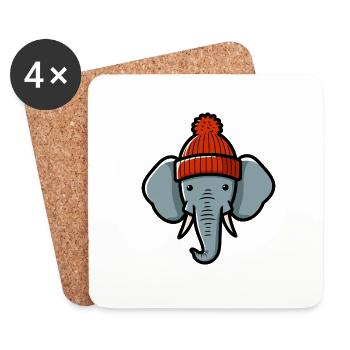 Winter Dickhäuter Elefant Kopf Beanie Mütze - Untersetzer (4er-Set) - Weiß - Vorne